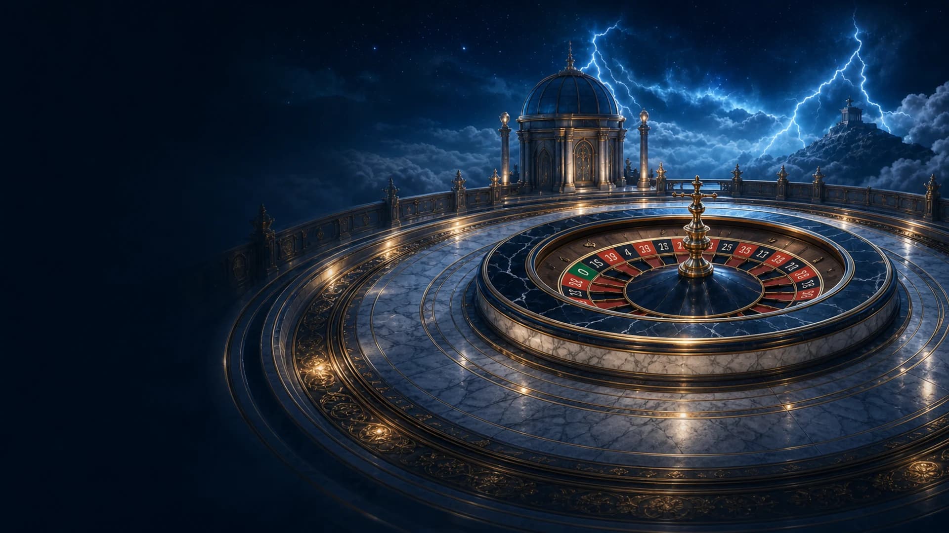 Una celestiale ruota da roulette europea tra le nuvole illuminate dalla luna