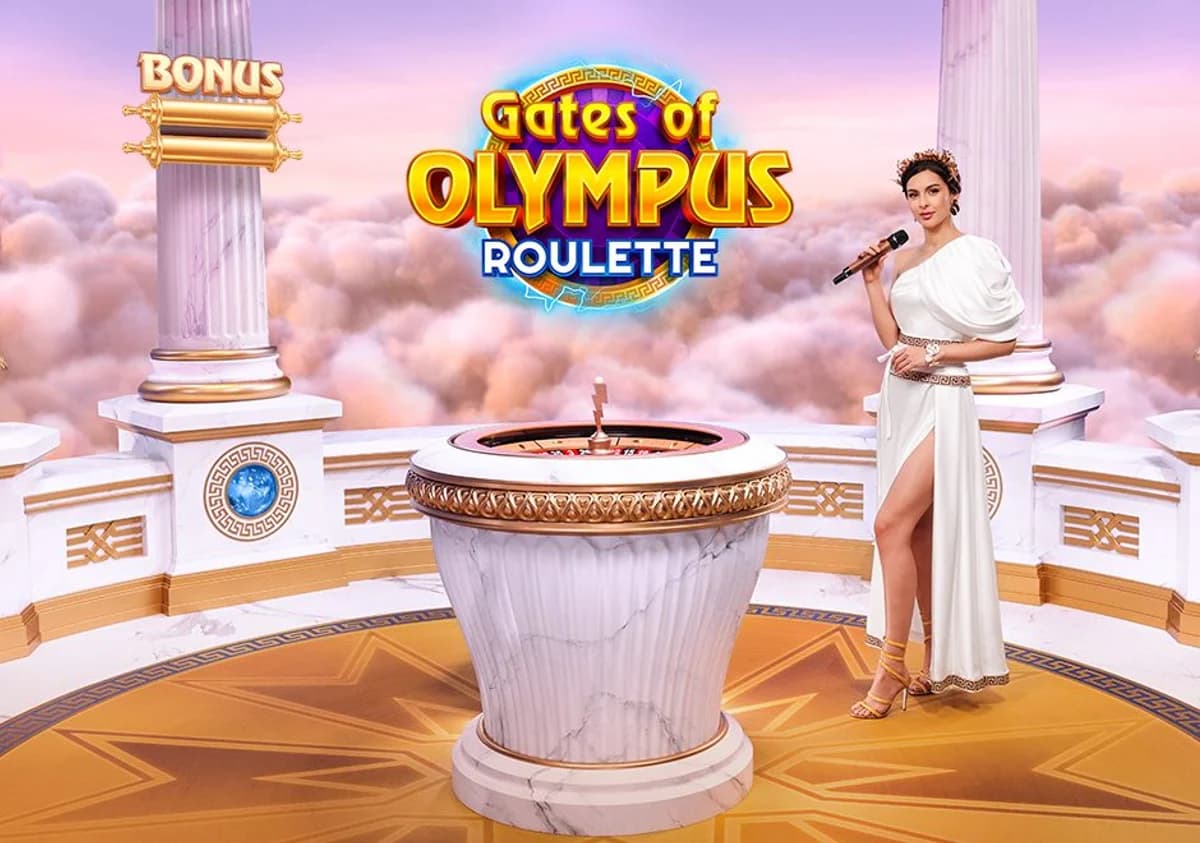 Studio dal vivo ufficiale Gates of Olympus Roulette con presentatore e ruota della roulette