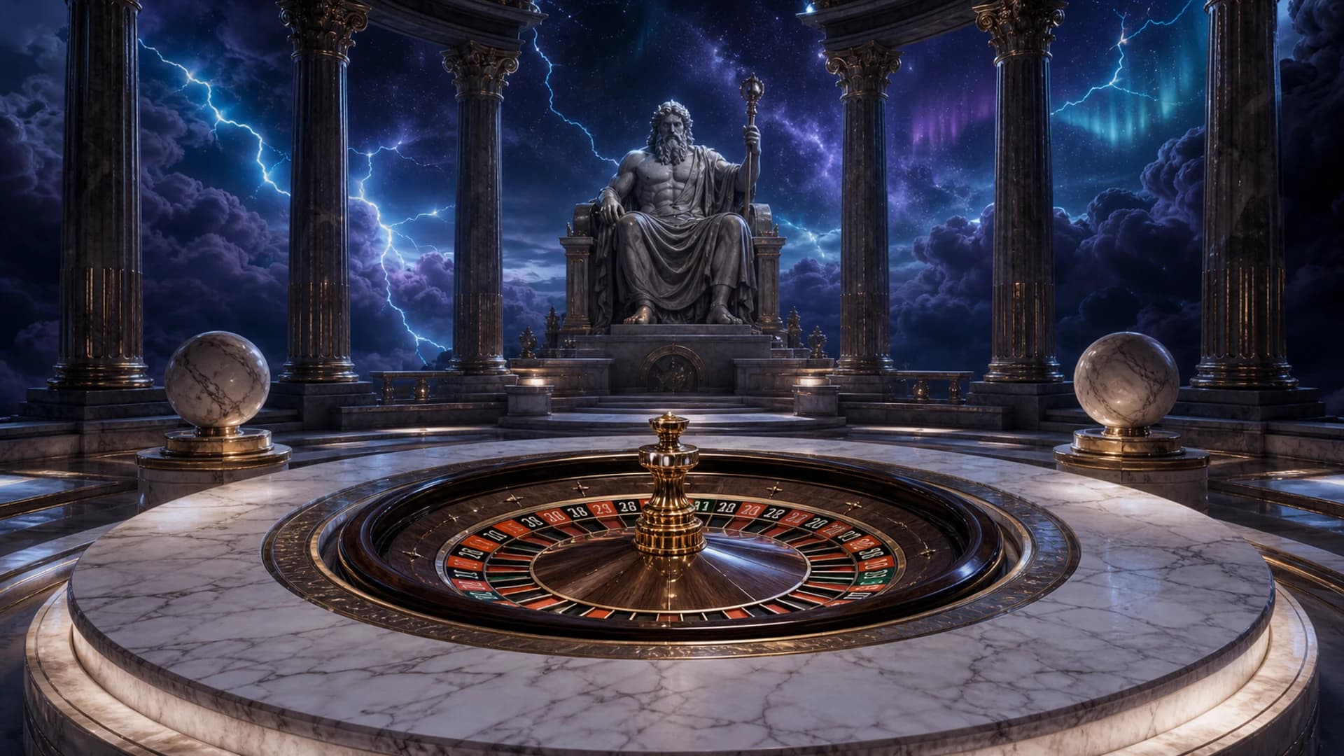 Un osservatorio cinematografico celeste in marmo con una roulette europea